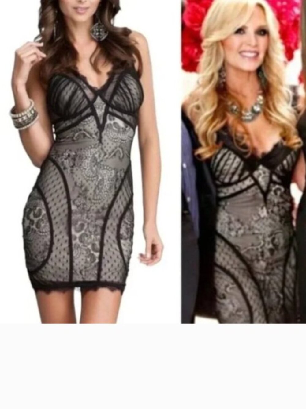 Bebe Black and Nude Lace Overlay Mini Dress size Small NWT